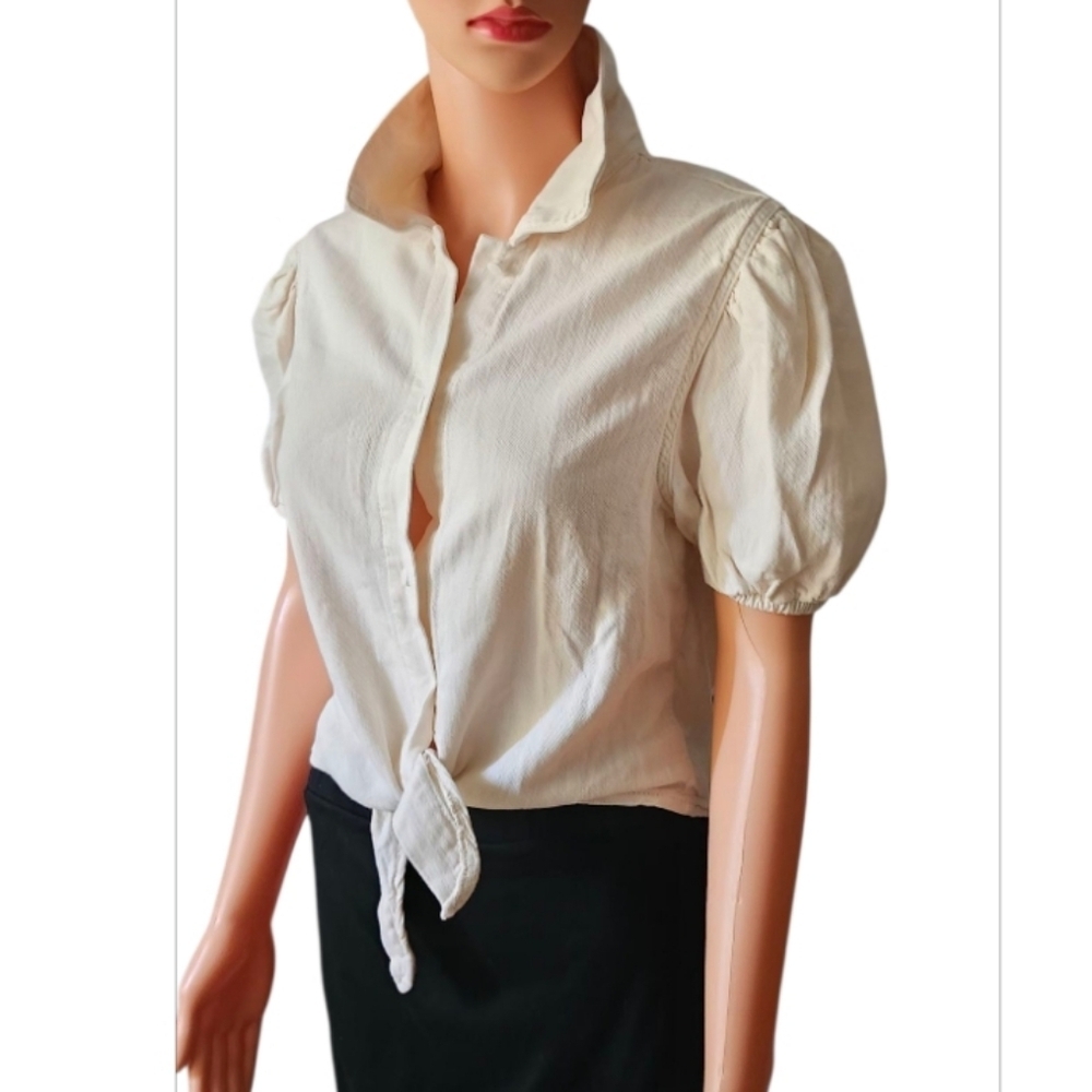 Zara White Short Sleeve Button Down Shirt - Picture 3 of 7